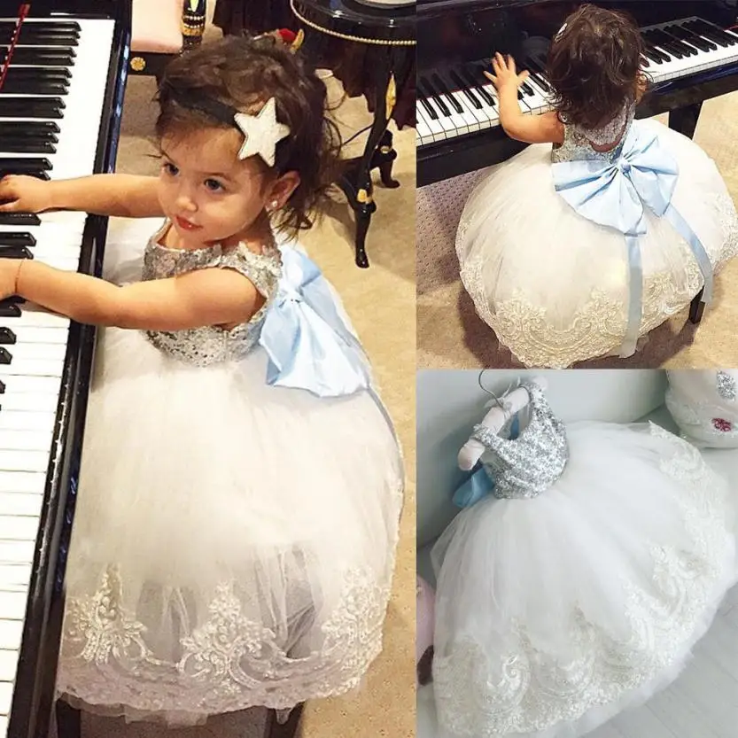 Princess Baby Kids Girl Bowknot Lace Floral Dress Christmas Party Formal Dresses Children Bridesmaid Pageant | Детская одежда и