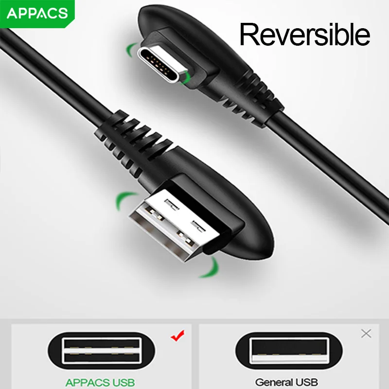 APPACS USB Type C 90 градусов быстрая зарядка кабель L c для передачи данных зарядное