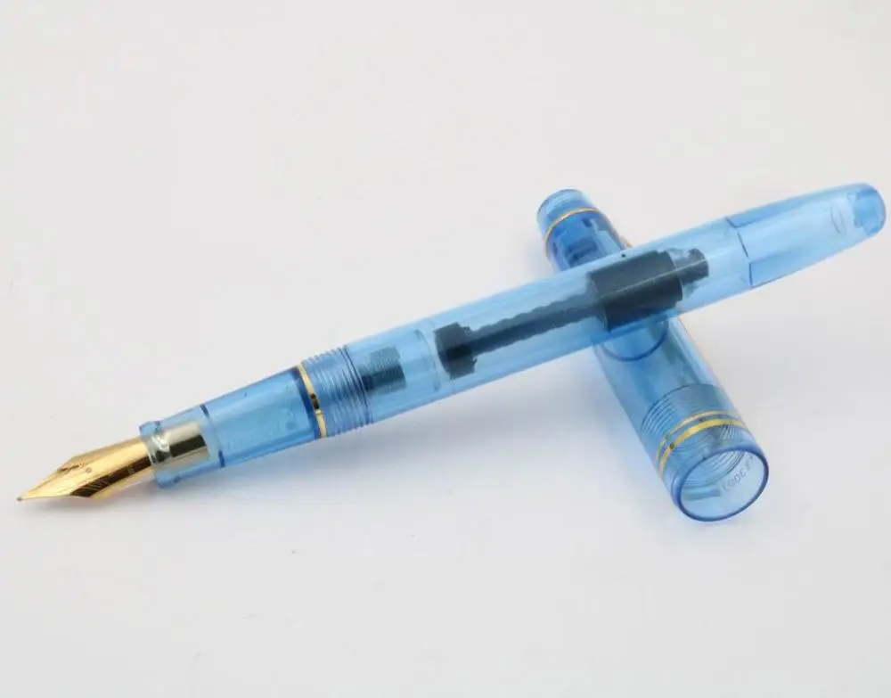 Transparent blue Классический старый раздел поворот ручки крышка Роскошный Золотой EF крылья авторучка - Цвет: Transparent blue
