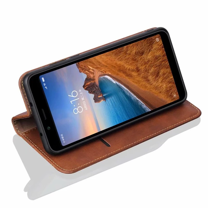Флип чехол в стиле ретро для Xiaomi Redmi 7A кожаный телефона кошелек с подставкой и
