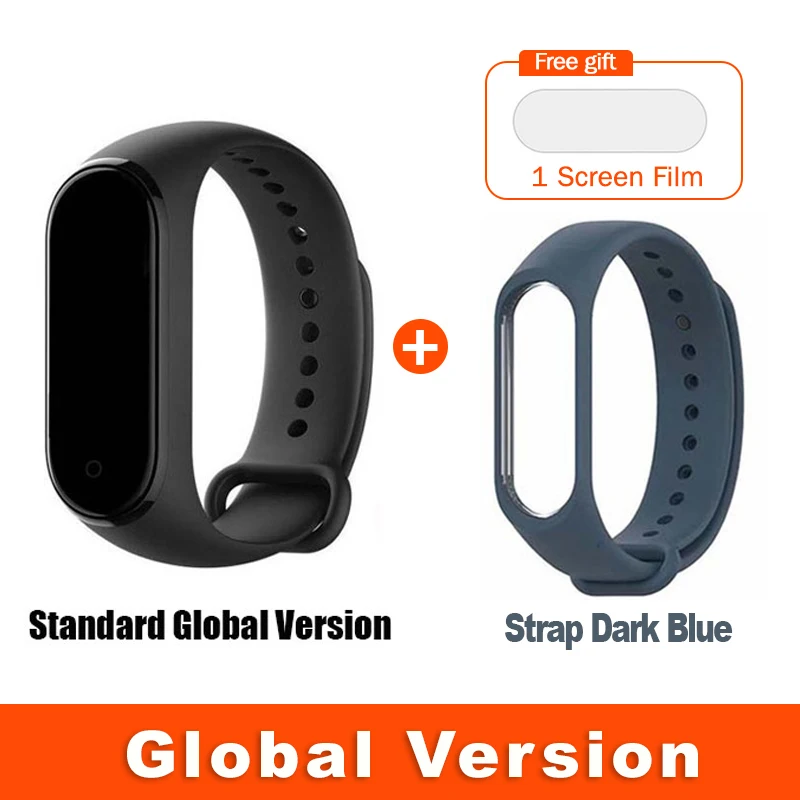 Global Dark-blue Str Глобальная версия опционально Xiaomi mi Band 4 умный Браслет Пульс фитнес 135 мАч большой цветной экран Bluetooth 5,0 mi band - Цвет: Global Dark-blue Str