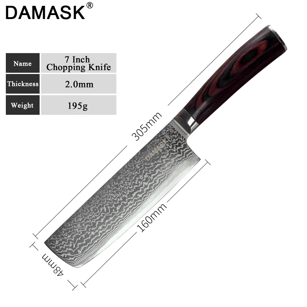 Damask новый нож шеф повара из дамасской стали VG10 кухонная утварь Nakiri 67 слоев 62HRC