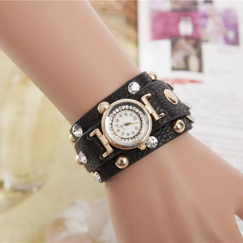 MINHIN винтажные женские часы со стразами роскошные искусственная кожа наручный