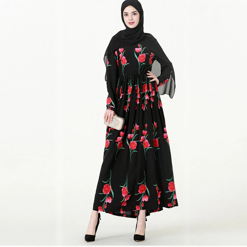 Рамадан красивые мусульманские женские платья абайя с цветочным принтом