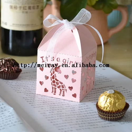 

Lovely fancy wedding favors candy boxes laser cut pink baby boxes from China Jinan