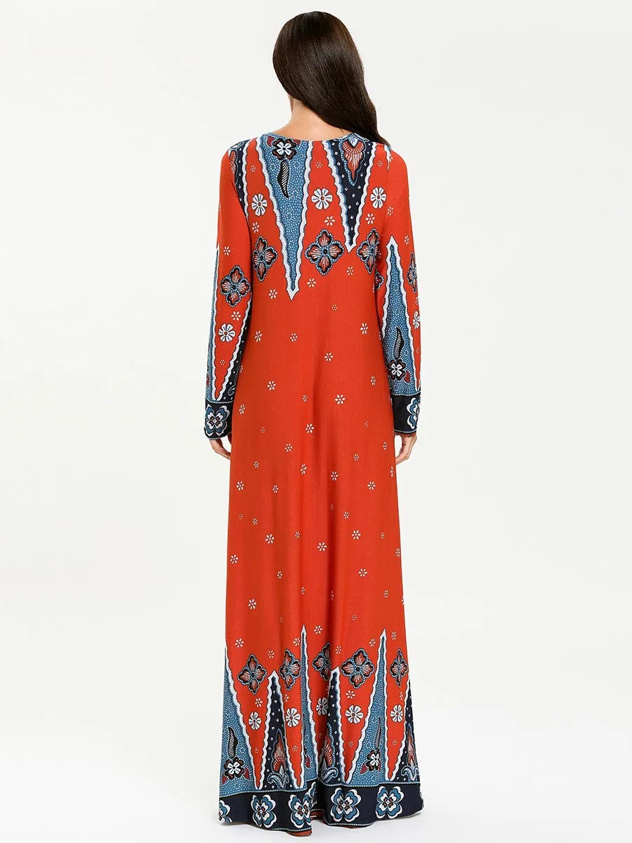 Abaya мусульманское платье-Абая Марокканская Кафтан Дубай модный принт вечерние элегантные мусульманские Вечерние Розовые Красные платья халат