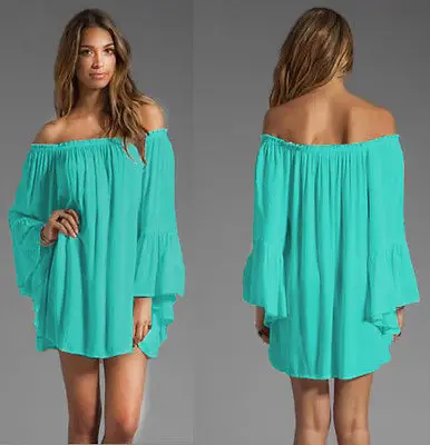 Dresses Vestidos Robe Dress Sale Plus Size Maxi Women Sexy Long Ruffle Sleeve Blouse Tops Off Shoulder Tunic Mini Cover Up | Женская