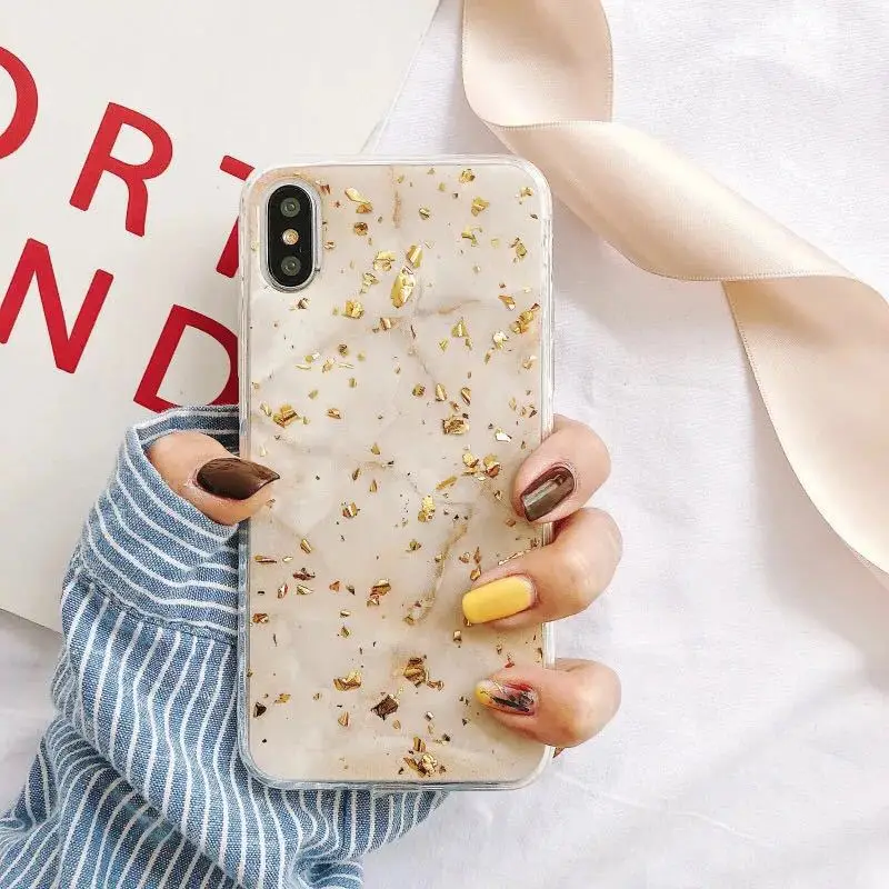 Роскошный чехол для телефона из золотой фольги для iPhone X, XS, Max, XR, мраморный мягкий чехол из ТПУ для iPhone 7, 8, 6, 6s Plus, блестящий чехол, мраморный, милый чехол