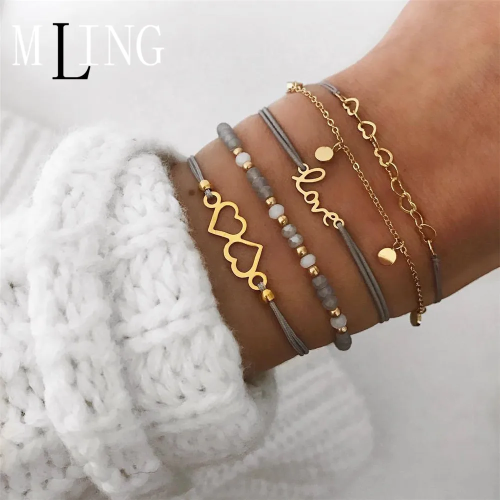 Женский браслет в форме сердца MLING вечерние браслеты с бусинами и буквами 4