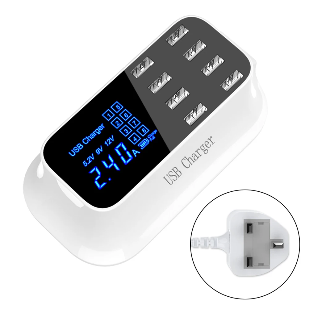 UK Plug Быстрая зарядка адаптер питания настольная полоса usb ЗУ для мобильного телефона Быстрая зарядка 3,0 Смарт usb Тип C зарядное устройство станция светодиодный дисплей - Тип штекера: UK Plug