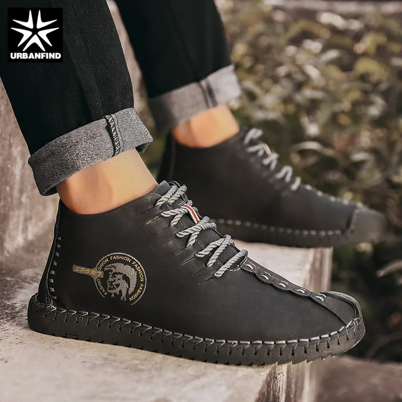 URBANFIND Quality Men Leather Boots Brand Fashion Ankle Shoes Warm Fur Lining Man Winter Casual Plus Size 38-48 | Обувь