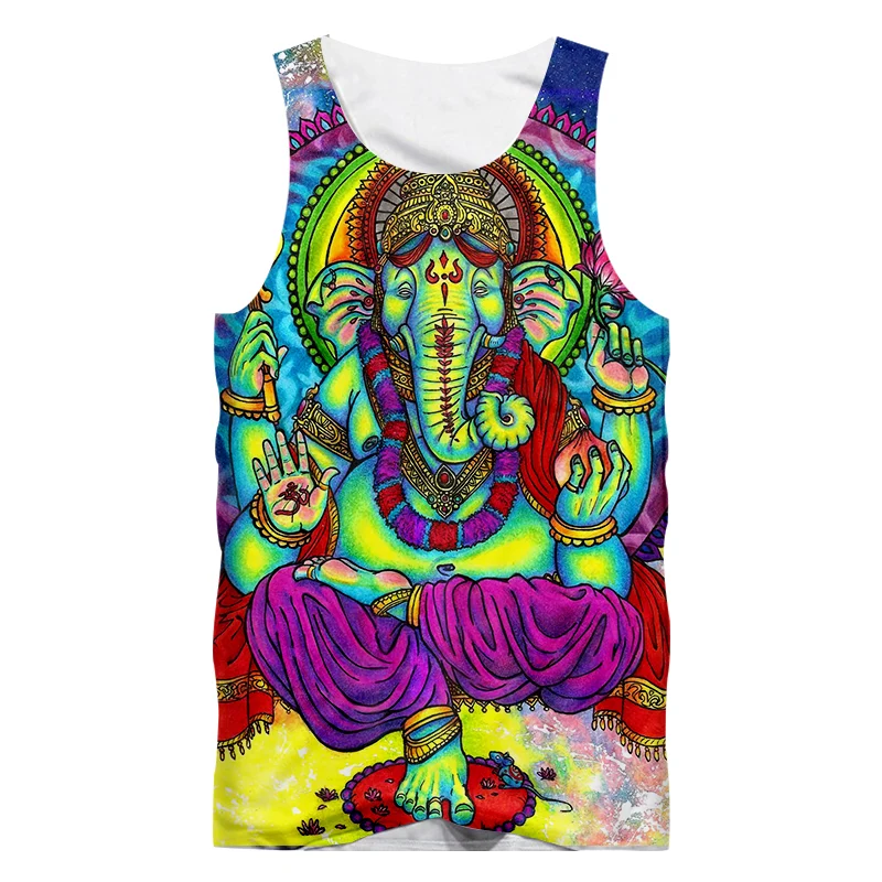 CJLM Full Printed Color Pattern Leaf Elephant Tank Top Men's Custom Street Clothing Sleeveless Sublimation Hip Hop Fashion Vest