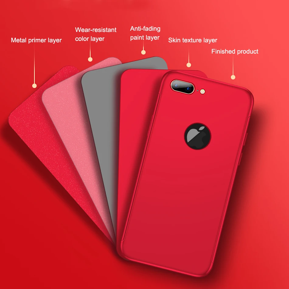 360 Full Protective Phone Case For iPhone 7 8 Plus 6 6s 5 5S SE X 10 Cover Xs Max XR With Glass |