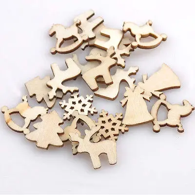 100Pcs Mixed Christmas Wood Chip Party Ornaments Stickers Xmas Tree Hanging Sticker Decoration | Дом и сад