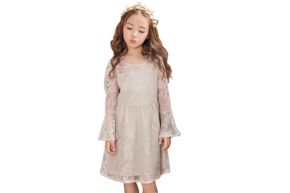 Kids Dresses For Girls 2020 New Korean Long-sleeved Dress Lace Flare Sleeve Princess Best Party Costumes 3 To 12 Years | Детская одежда
