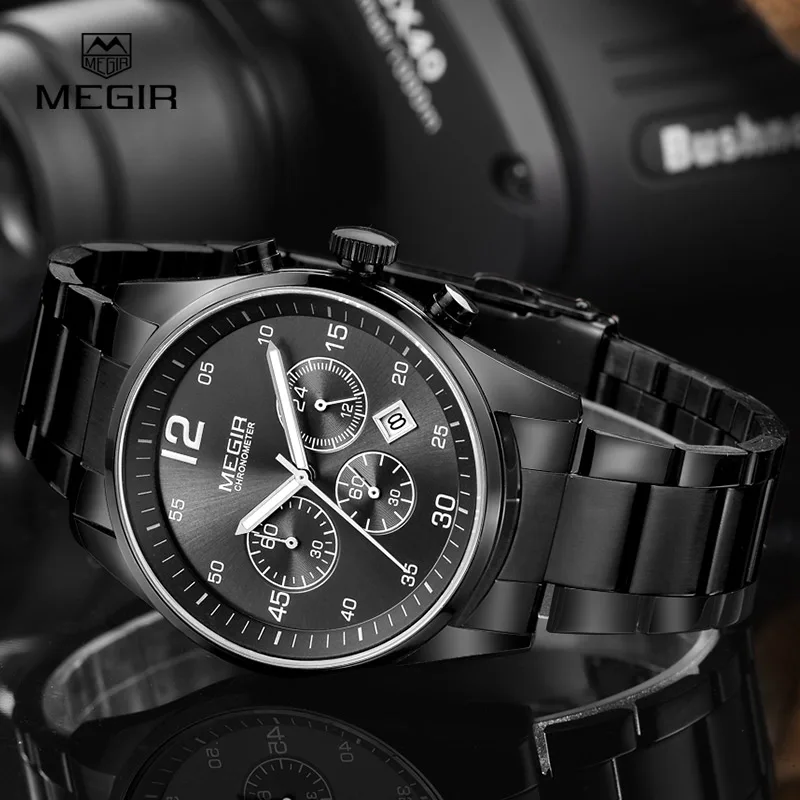 Часы наручные Megir Мужские кварцевые многофункциональные модные светящиеся