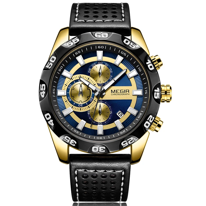 

MEGIR Mens Watches Luxury Brand Men's Quartz Date Watches Man Waterproof Clock Men Sport Leather Starp Wrist Watch