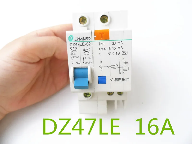 Автоматический выключатель остаточного тока DZ47LE 1P + N 16 А Тип C 230 В ~ 50 Гц/60 Гц с