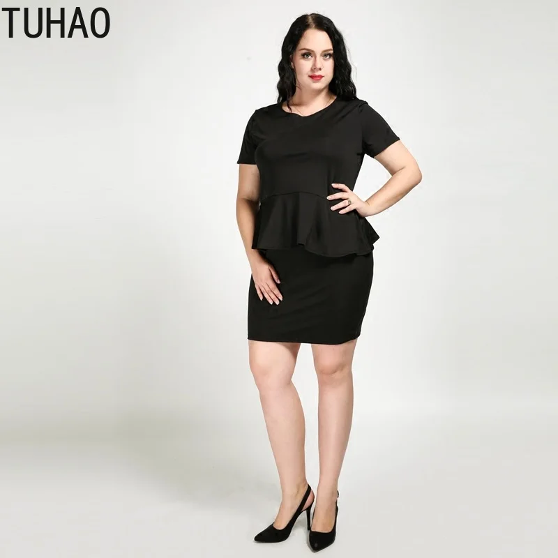 Женские топы и блузки TUHAO однотонные черные белые с оборками для офиса размера