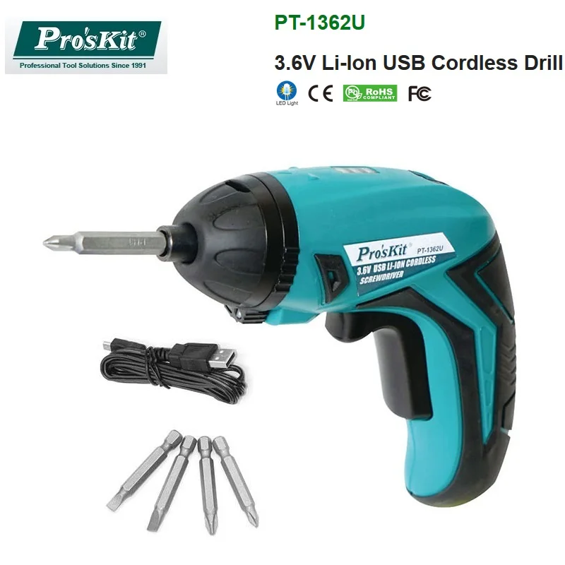 Аккумуляторная электрическая отвертка Pro'sKit набор аккумуляторных дрелей с USB