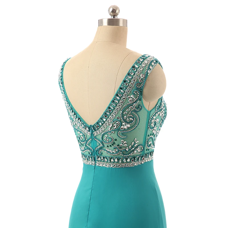 

Blue Prom Dresses A-line Chiffon See Through Crsytals Backless Party Maxys Long Prom Gown Evening Dresses Robe De Soiree