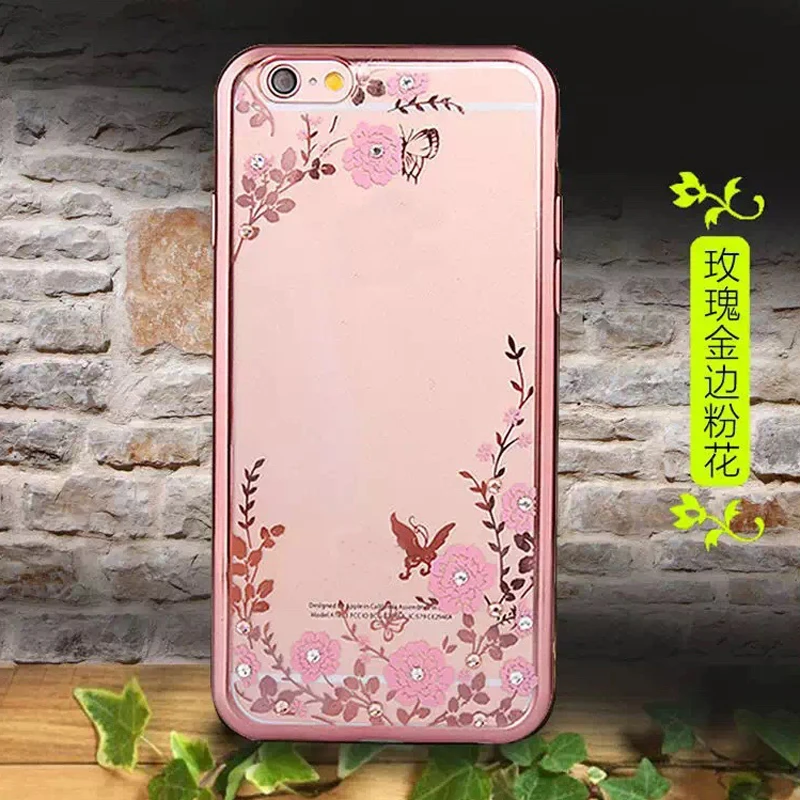Мягкий чехол из ТПУ Sunjolly с цветами блестящий бриллиантами для Huawei P6 P7 P9 P10 P8 Lite 2017