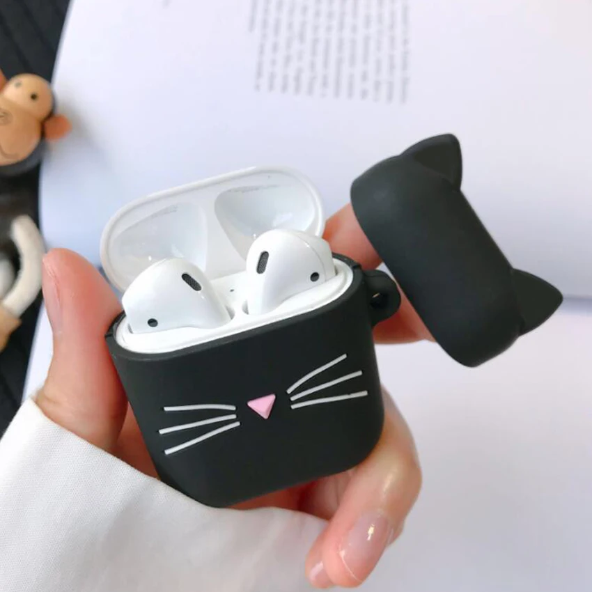 Чехол для airpods с милым котом из мультфильма, защитный чехол с милым ремешком, силиконовый чехол для air pods 2, беспроводной чехол для наушников