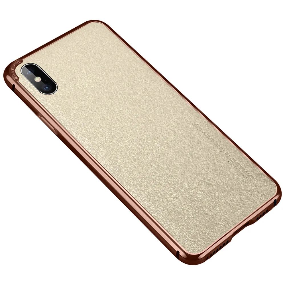 Белый Ascromy Роскошный металлический бампер рамка чехол для iPhone XS Max XR X 8 7 6 плюс 7 плюс Премиум воловья кожа задняя пленка протектор - Цвет: Белый