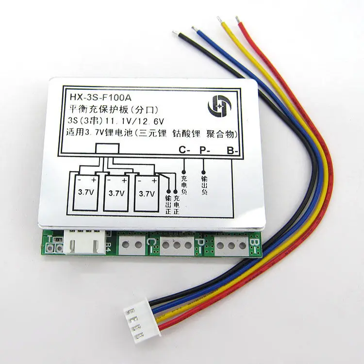 

3S cell 12V 100A 18650 Lipo Li-ion lithium Battery Cell PCB BMS Protection Board Balance 3.7V X 4 batteries