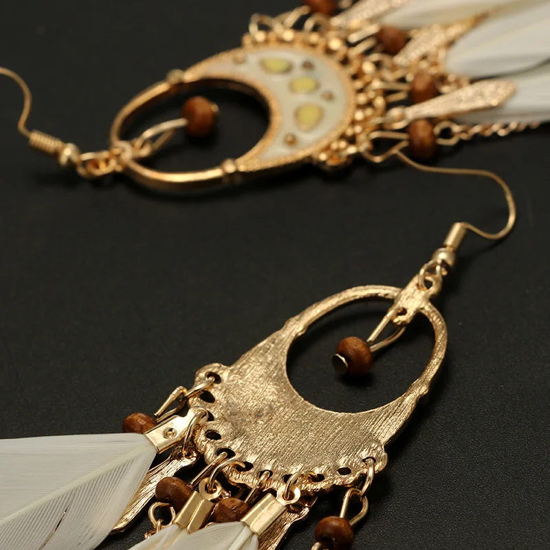 Длинные серьги OMGALA с кисточками и перьями для женщин крошечные бусины листья