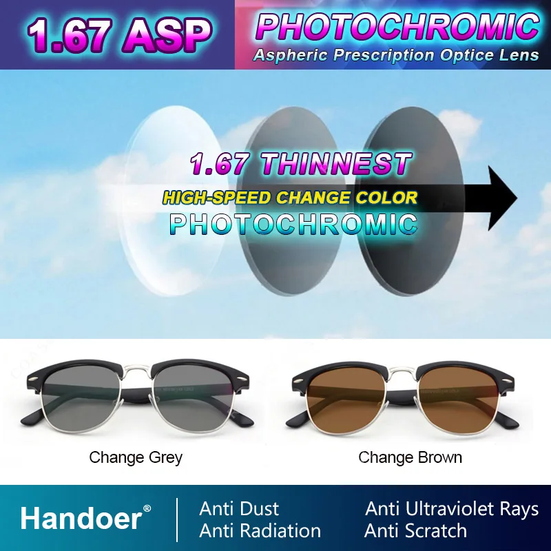 Handoer 1.67 Photochromic Single Vision Optical Prescription Lenses Fast Color Change Light-Sensitive Correction Lens | Аксессуары для