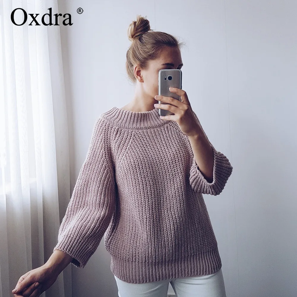 Oxdra Sweaters Women's Autumn Winter Hot New Ladies Sexy Slash Neck Trendy Women Knitted Warm Loose Jumpers Pullovers | Женская