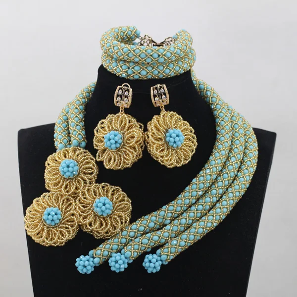 Sky Blue Crystal Wedding African Beads Jewelry Sets Fashion Indian Handmade Bridemaid Free ShippingABH020 | Украшения и