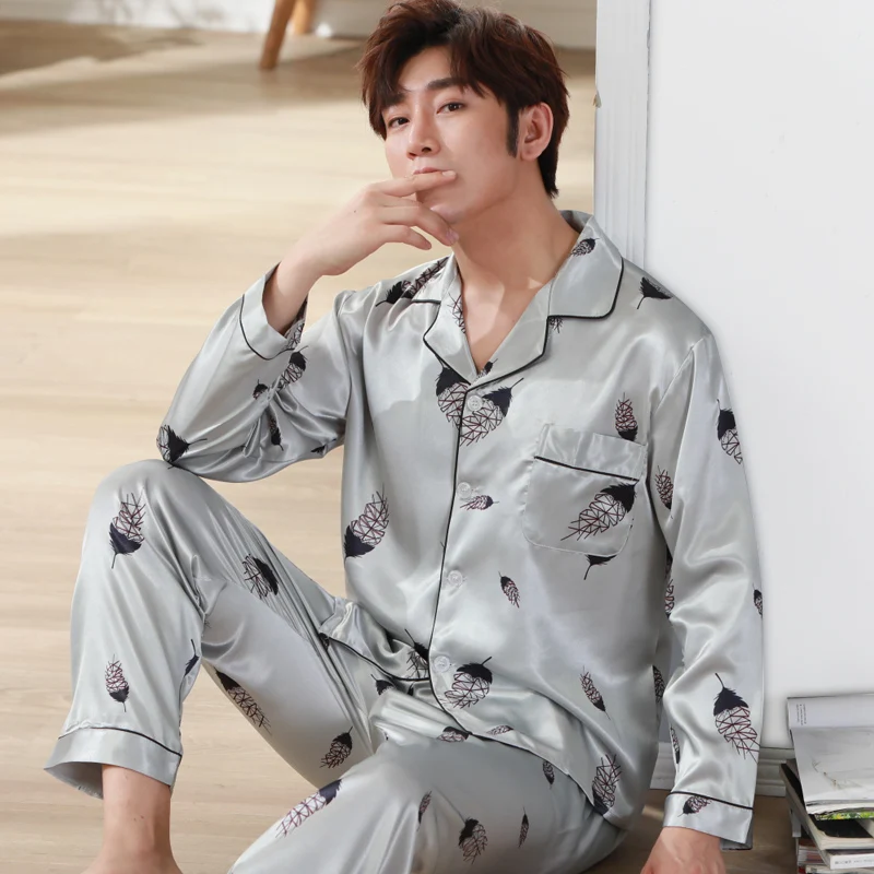 Мужские шелковые пижамные комплекты 2019 однотонные брендовые новые модные