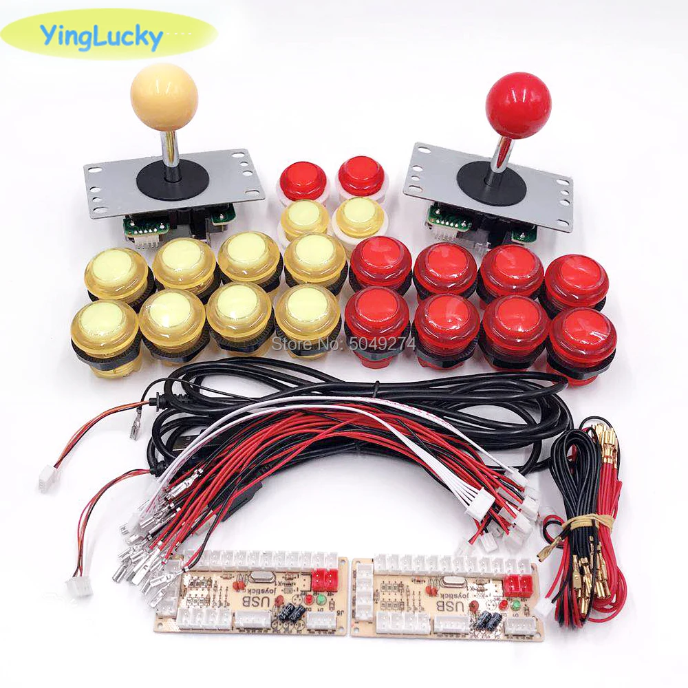 2 игроков DIY аркадный джойстик Наборы с 20 светодиодный Аркада пуговицы + джойстика