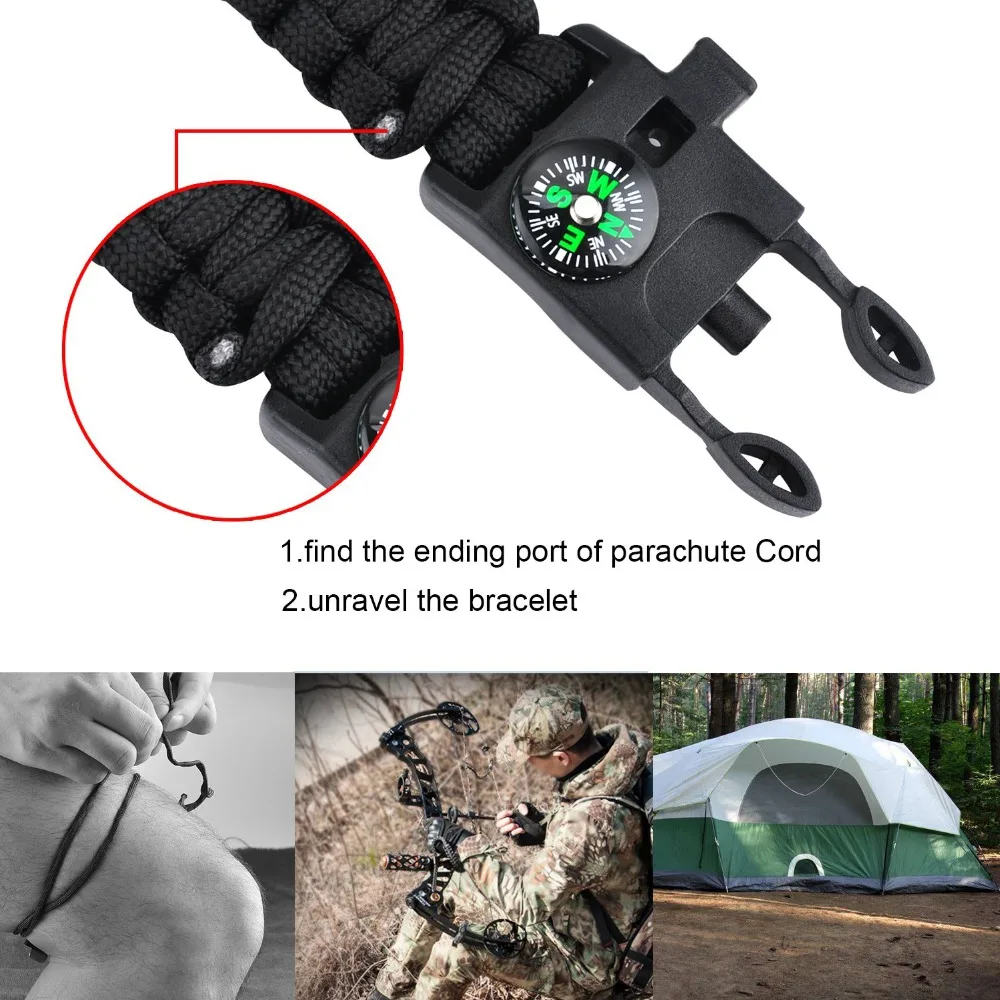 Paracord веревку 550 выживания Наборы парашют браслет Спасения Браслет свисток Компас Открытый инструменты выживания кемпинг