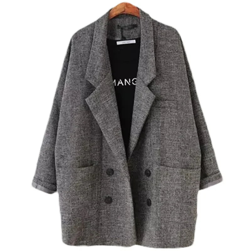

2018 Blazers Women's Slim Fit Blazer Suit Jacket Khaki Gray Plaid Women Casual Loose Vintage Suit Blazer Female L104
