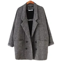 2018 blazers womens slim fit blazer suit jacket khaki gray plaid women plus size casual vintage suit blazer female l104