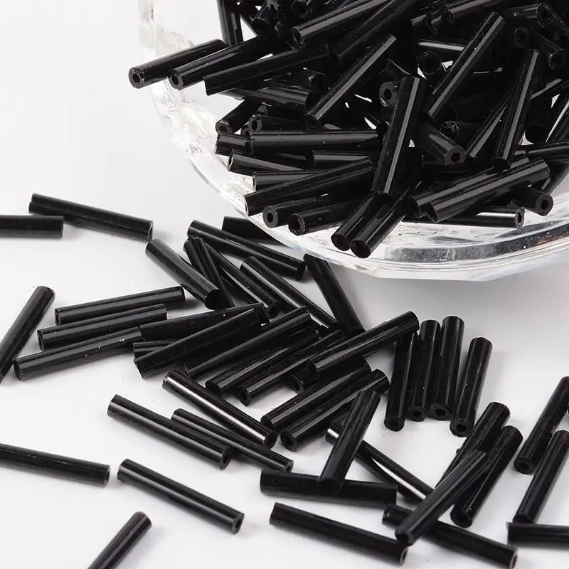 

Black Tube Seed Beads Glass Bugle Beads, about 2.5mm wide, 12~15mm long, hole: 0.5mm; about 3500pcs/one pound