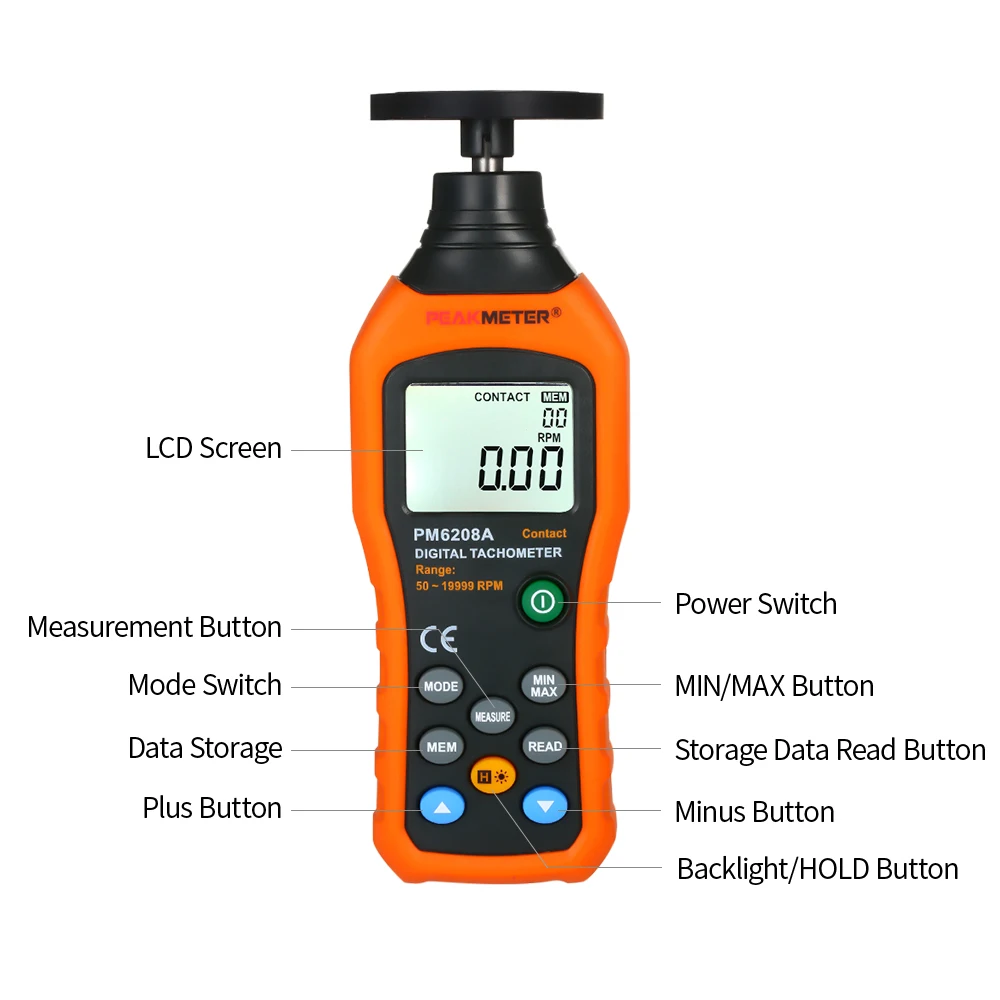 PEAKMETER PM6208A цифровой тахометр ручной Связаться двигателя Цифровой широкий