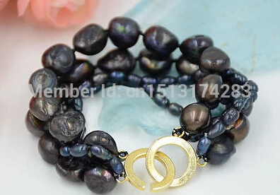 

Бесплатная доставка> 4 ряда 8 "14 мм черный барокко риса пресноводного жемчуга браслет
