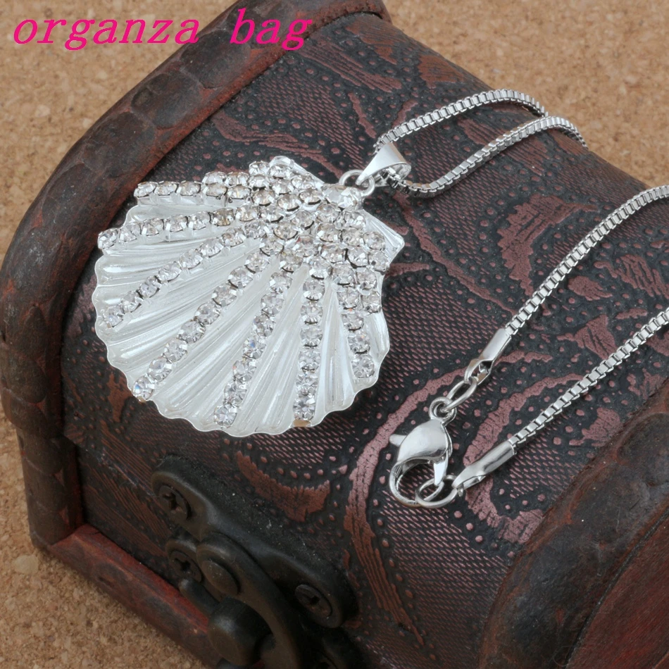 

10pcs Silver Plated Rhinestones Shell Charm Pendant Necklaces 24inches Chains Jewelry DIY A-233d