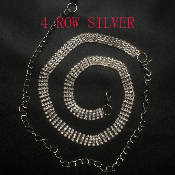 4 ROW SILVER ГОРЯЧЕЕ Золото Посеребренная блестящая Сексуальная Женская цепочка на талию живота сверкающие стразы пояс-цепочка вечерние Клубные танцовщицы - Цвет: 4 ROW SILVER