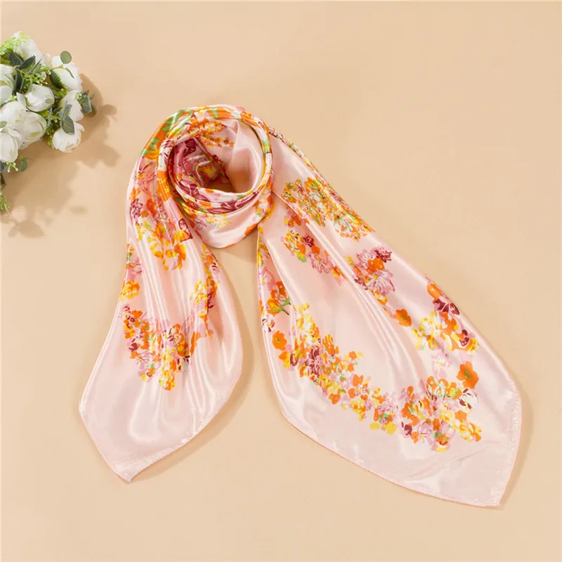 Роскошный брендовый атласный шарф модный носовой платок с цветком кешью 90x90 см