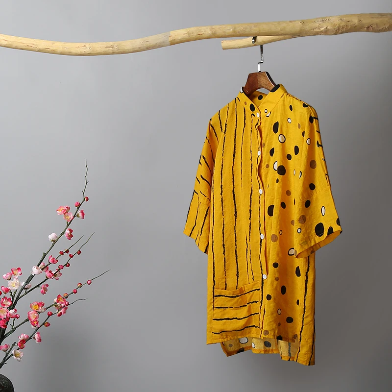 Летние топы, Женские топы и блузки, 5XL, большие размеры, в полоску, в горошек, с принтом, винтажные Хлопковые Туники, нестандартные блузки для женщин