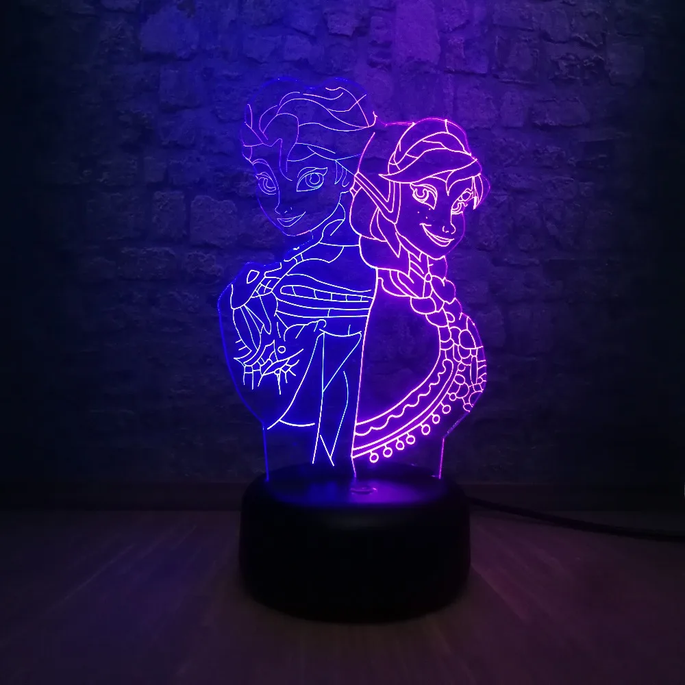Новая 3D лампа Эльза Анна Принцесса мультфильм Fiugre Смешанный многоцветный светодиодный ночник детские игрушки Настольный сенсорный светильник Lampara креативный день рождения