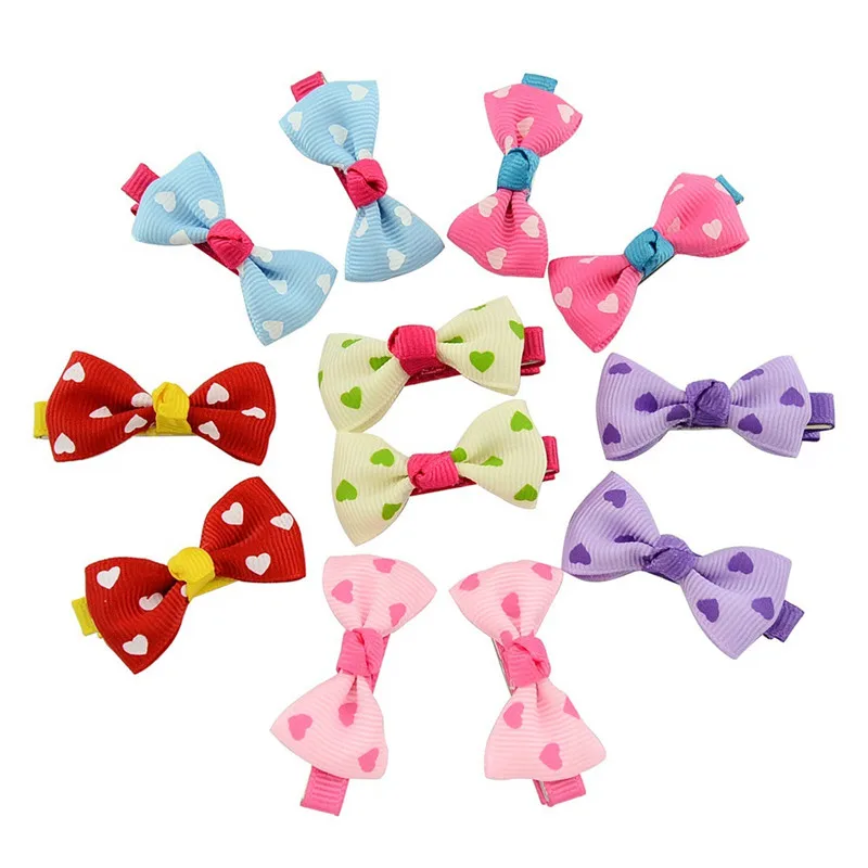 2pcs/lot Girls Kids Hair Accessories Dot/ Flower Print Ribbon Bows Mini Sweet Bow Hairpins Boutiqie Handmade Clip |