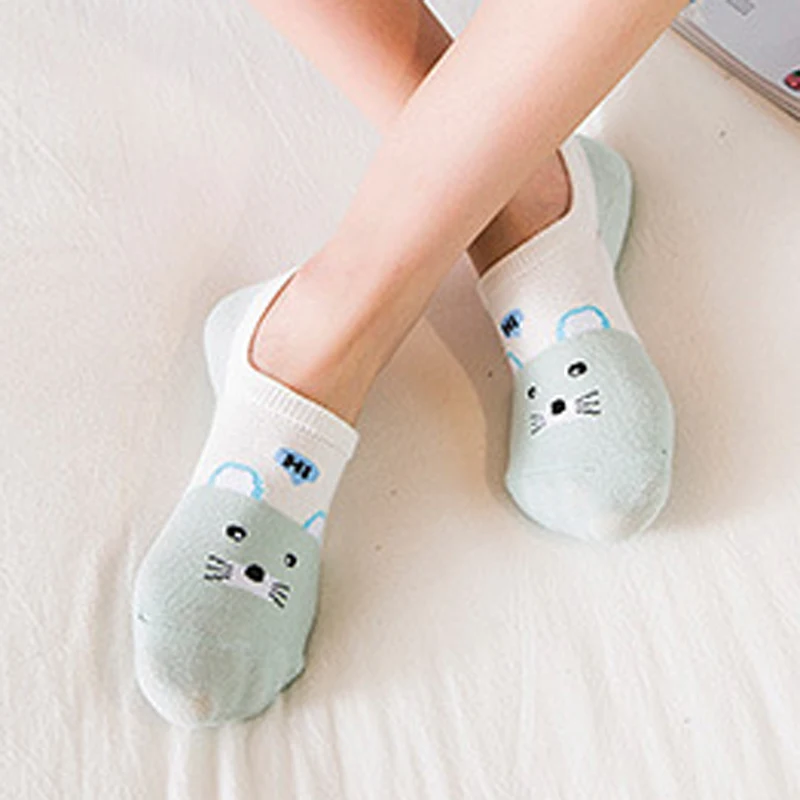 Милые носки с рисунками животных женские летние забавные лодочки каваи низким