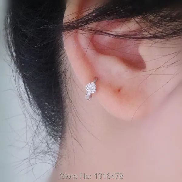 Серьги из серебра 925 пробы модные циркониевые маленькие серьги в форме сердца