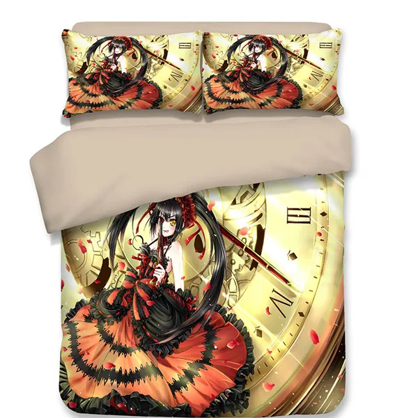 style 3 Tokisaki Kurumi 3D японское постельное белье с аниме наборы мультфильм пододеяльник простыня домашний текстиль постельное белье Хорошее качество стиль - Цвет: style 3